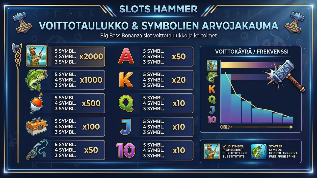 Big Bass Bonanza slot voittotaulukko ja kertoimet