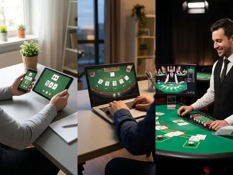 Blackjack pelimuotojen vertailu: demo, online ja live